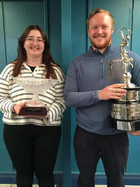 Jean Quaye and Ben Kelly at the Isle of Man Rifle Association Winter League prize presentation at the Sinclair Range in St John’s
