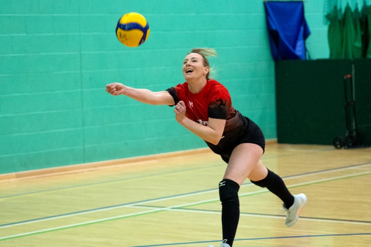 Lucy Dacey from the Isle of Man women's team produces a fantastic save in the back court (Photo: Renze Dalugdog)