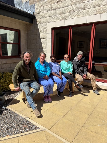Franky Lener and workmate Antony Collister with Noble's ICU and theatre staff Lou Whitaker, Abisola Inyang and Suzanne Slater
