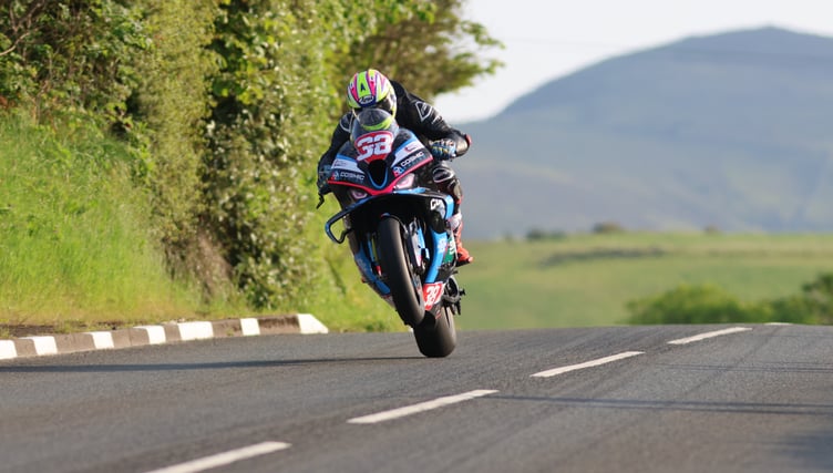 Local motocrosser and current Centre road race champion Jamie Cringle aboard his Cosmic Racing Superstock machine during Tuesday evening's TT qualifying session (Photo: Darren Purves)