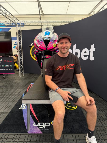 Mikey Evans back in the TT Paddock following his crash on Wednesday evening