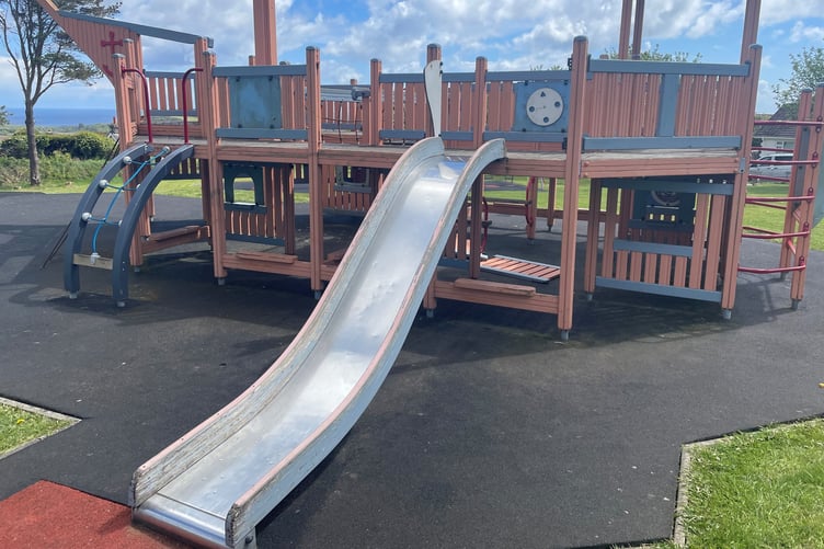 The damaged play area in Birch Hill, Onchan