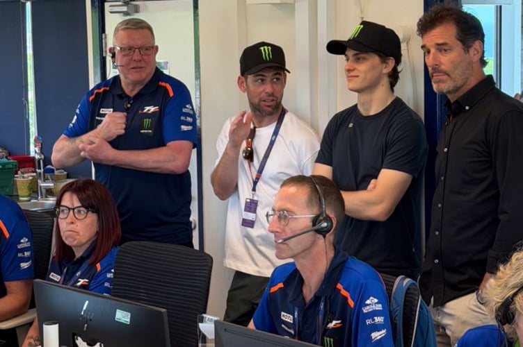 Clerk of the Course Gary Thompson showing the Isle of Man TT Race Control to Sir Mark Cavendish, Oscar Piastri and Mark Webber this week