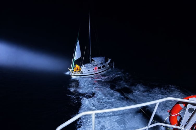 Ramsey RNLI assisting the yacht in the early hours of Sunday morning