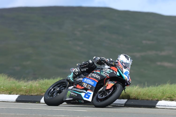 Michael Dunlop on the opening lap of the Supersport TT race one