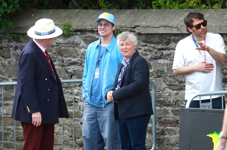 Brad Pitt enjoying the Isle of Man TT Supersport race from the Grandstand on Tuesday afternoon (Photo: Tom Curphey/Media Isle of Man)