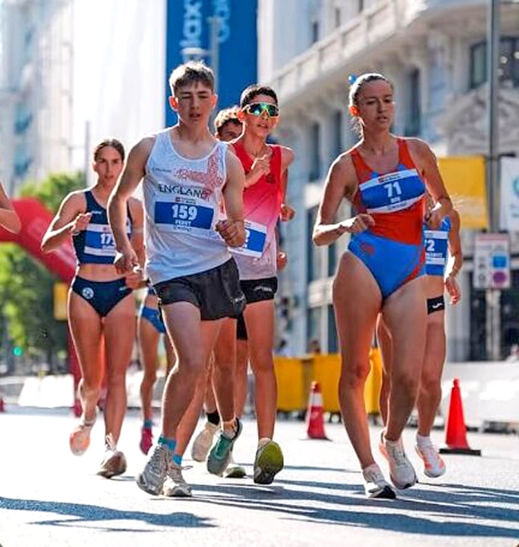 Northern AC's Tim Perry (white vest) in action at last weekend's Gran Premio Internacional Madrid Marcha