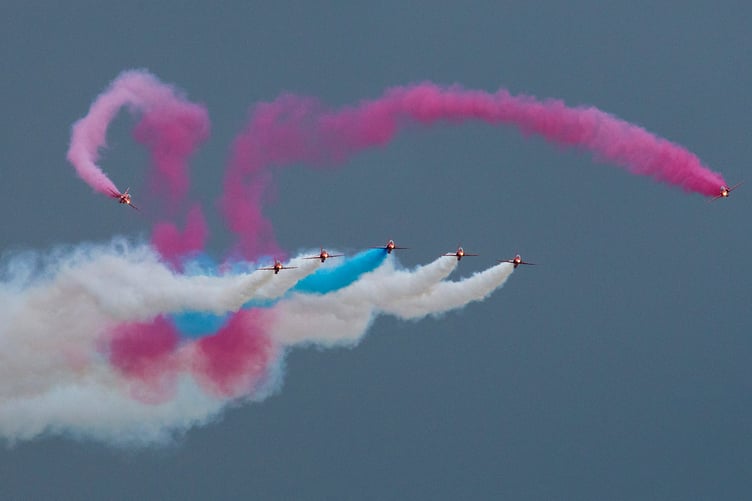 The seven aircraft performed their final passes over Douglas before heading away from the island towards Amlwch in North Wales (Photo: Sue Jones)