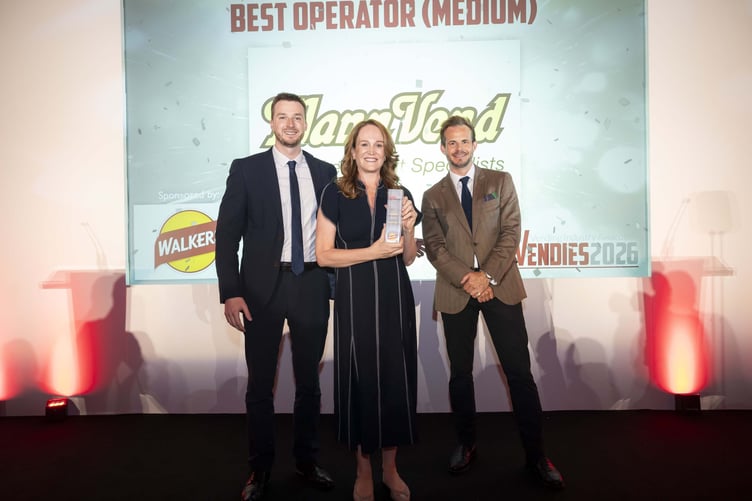 MannVend managing director Tracey Leahy receiving the award at the Vendies