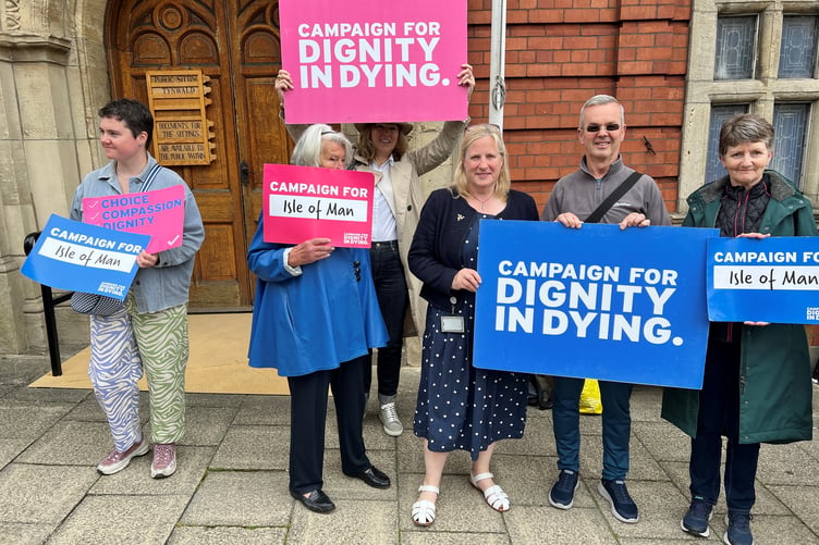 Dignity in Dying campaigners with Rushen MHK Dr Michelle Haywood