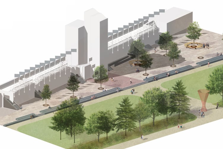 The proposed new entrance plaza for the Isle of Man TT Grandstand