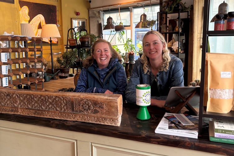 Maughold farmer Anna Kerruish with Pippa Byrne at Pippa's shop The Natural Apothecary