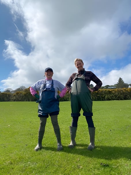 Maughold farmer Anna Kerruish with Pippa Byrne