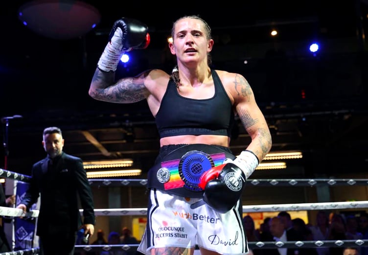 Jade Burden celebrates with the Commonwealth silver super featherweight belt after defeating defending champion Katie Smith in Bolton last weekend (Photo: Scott Pugh)