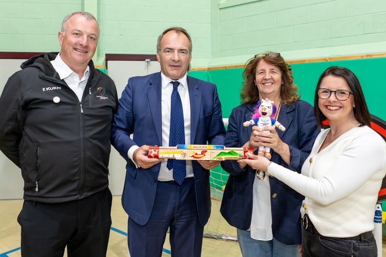 Left to right: President of the Isle of Man Commonwealth Games Association Basil Bielich, Chief Minister Alfred Cannan, Ann Corlett MHK and Sarah Maltby MHK with the baton