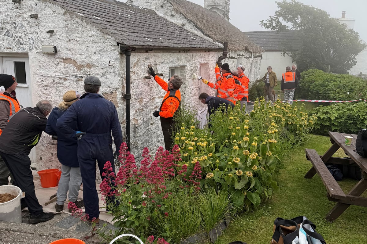 Volunteer community group learn traditional limewashing skills