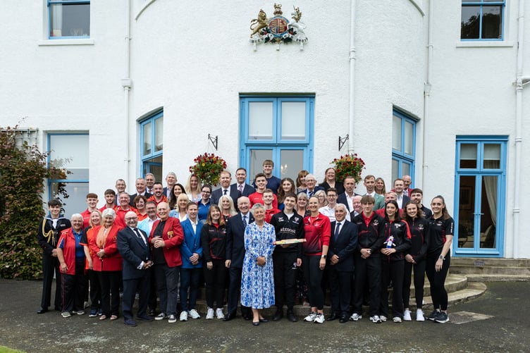 Isle of Man athletes past and present gather at Government House to celebrate the King's Baton Relay (All photos: Vannin Photos)