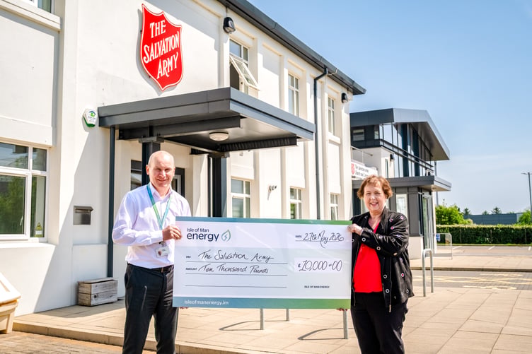 Aidan Baglow, managing director of Isle of Man Energy, and Debbie White from The Salvation Army's debt advise service