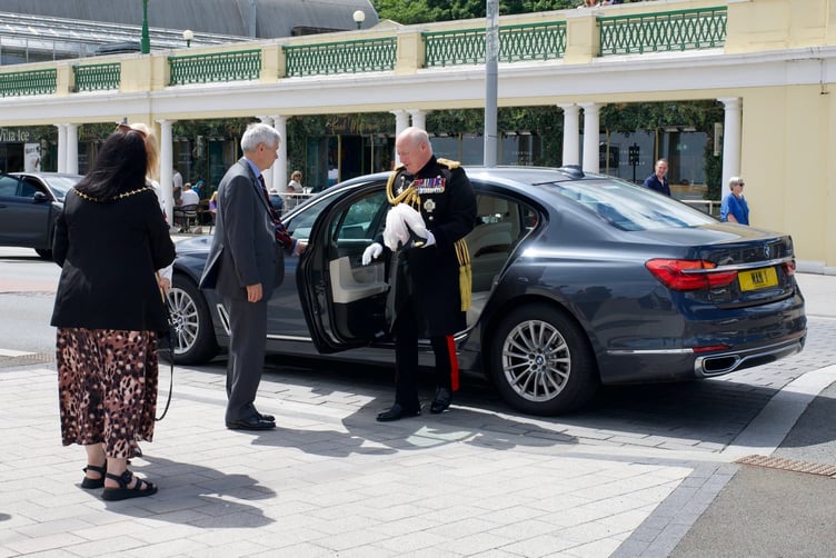 The Lieutenant Governor Sir John Lorimer arrives on Douglas Promenade
