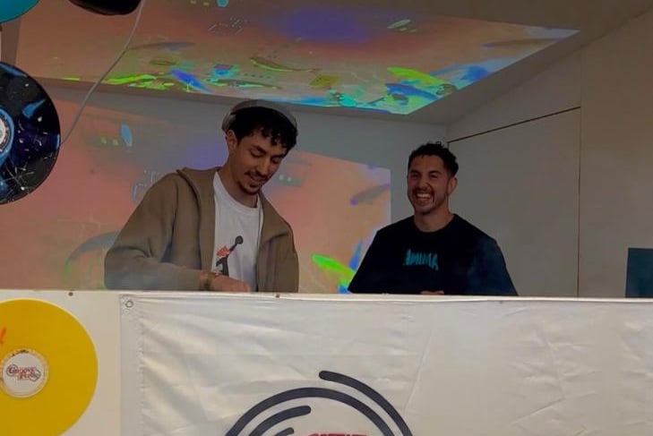 Brothers Ammon and Ben Yeardsley performing in the Groove2Funk tent at the Full Moon Festival