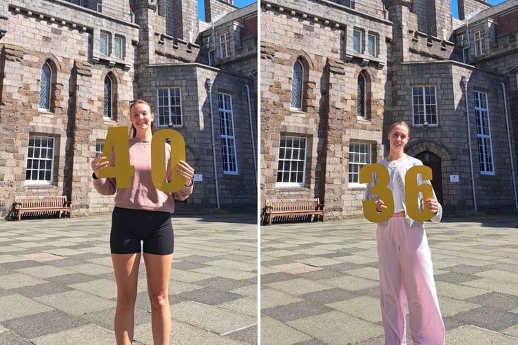Emilia S and Sofia T with their scores at King William's College