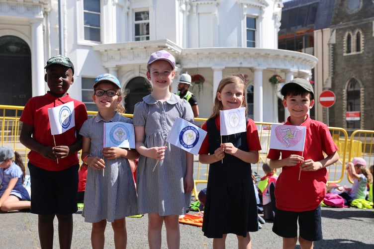 Pupils from Scoill yn Jubilee gathered outside Tynwald
