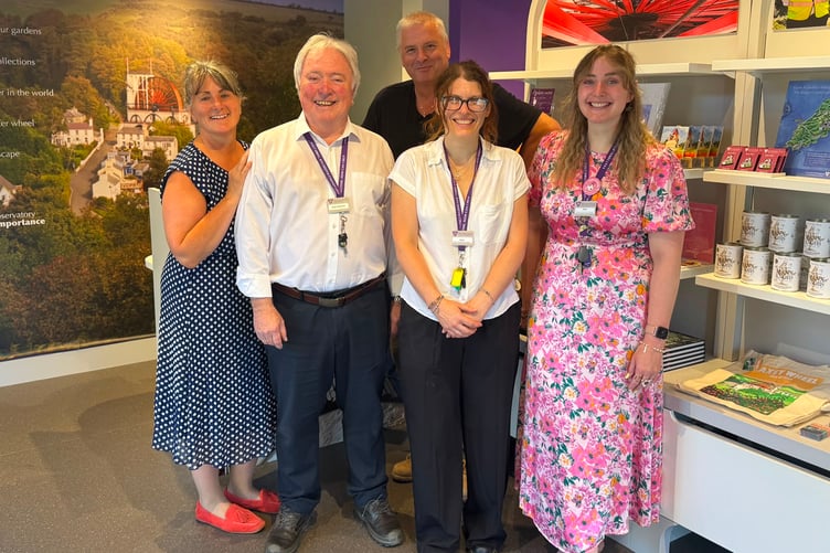 Left to right: Manx National Heritage team members Pauline Wall, Mike Reynolds, Marcus Thornton, Carly McEvoy and Amy Price ready to welcome visitors at the Great Laxey Wheel.