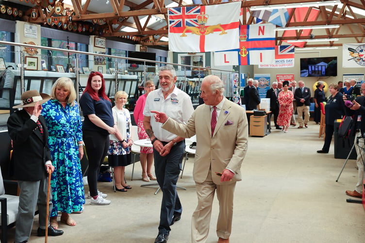 His Majesty The King, Lord of Mann, gives a goodbye to 104-year-old war veteran James Fenton and other guests and the team at Heroes on the Water in Port Soderick (Photo: Dave Kneen)