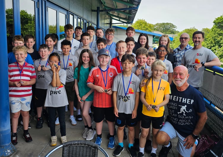 The youngsters who participated in the Isle of Man Squash junior competition at the NSC alongside some of the coaches