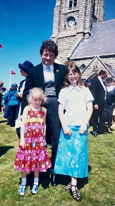 David with his daughters Julie and Sarah. The latter is currently MHK for South Douglas