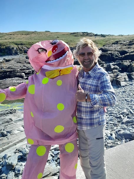 Mr Blobby and Noel Edmonds at the Calf of Man (Photo: Port St Mary Calf Of Man Boat)