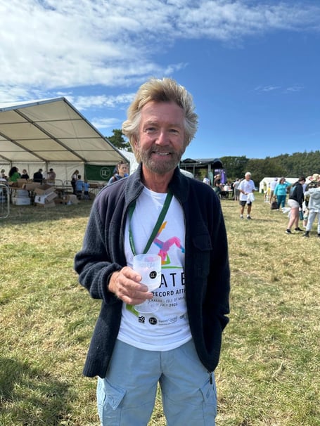 Noel Edmonds enjoying himself at the island's Pilates World Record Attempt at Knockaloe on Sunday afternoon (Photo: Media Isle of Man)
