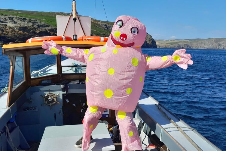 Mr Blobby on the Port St Mary, Calf of Man boat