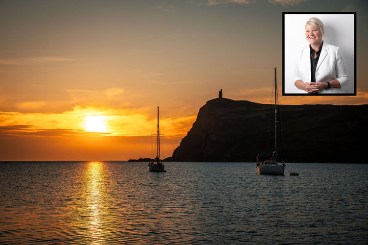 Photo of Bradda Head from Visit Isle of Man (Inset - Deborah Heather - Chief Executive of Visit IoM)