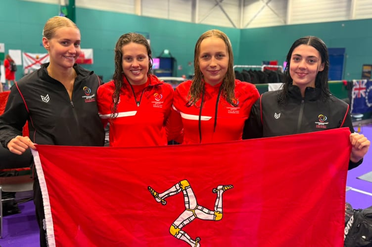 The women’s 4x100m freestyle relay team of (left to right) Ella Justice, Kiera Prentice, Lauren Dennett and Libby Curphey who shattered the existing Isle ofg Man record at the Commonwealth Games on Friday morning