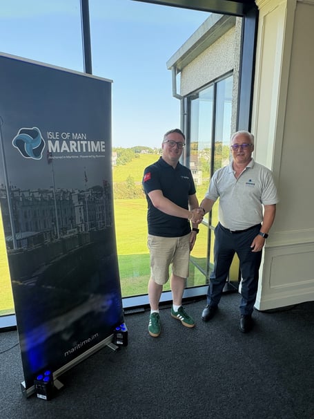 Lee Clarke (left), managing director of Isle of Man Maritime with Stuart Rivers (right), chief executive of the Merchant Navy Welfare Board