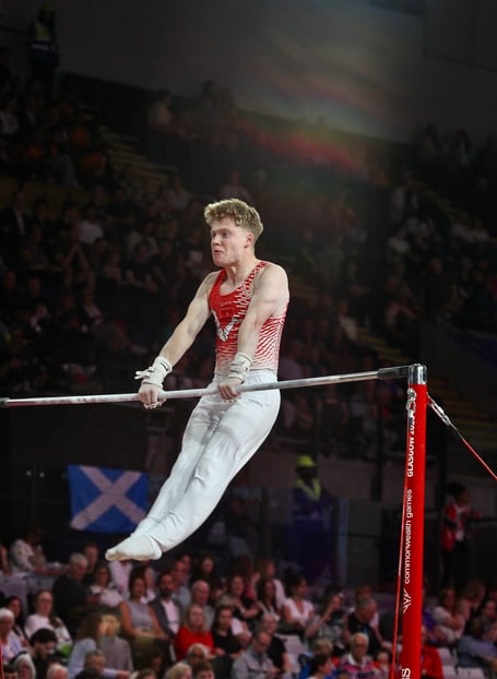 Isle of Man gymnast Harry Eyres in action at the 2026 Commonwealth Games in Glasgow (Photo: Dave Norton)