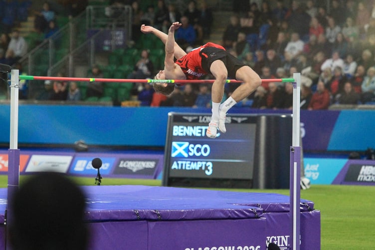 Manx athlete Regan Corrin in action during the men's high jump final at the Commonwealth Games on Monday evening (Photo: Dave Norton)