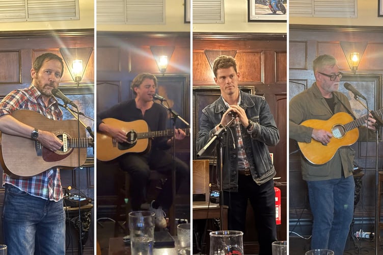Talented island musicians (L-r) Jeff Jepson, Patrick Knight, Joe Martin (organiser) and Nigel Brown kickstarted Songwriters Spotlight on Sunday evening
