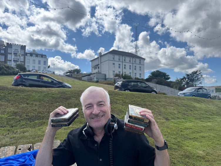 Paul Moulton outside Manx Radio on Douglas Head, 50 years after walking in as a teenager