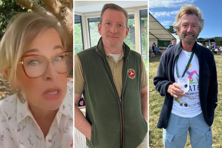 Controversial media personality Katie Hopkins has entered the debate surrounding ‘Lobstergate’. (Pictured - Katie Hopkins, Matt Harrison from the Isle of Man Farm Shop, and Noel Edmonds)