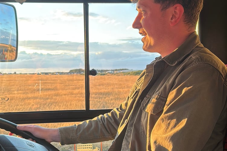Media Isle of Man's Tom Curphey driving a bus in Jurby