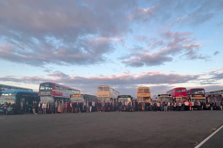 From old to new, the buses after a drive in Jurby with guests and crowds