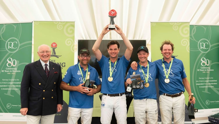 The winning team R&R Polo receive the 2026 Viking Cup from His Excellency the Lieutenant Governor Sir John Lorimer