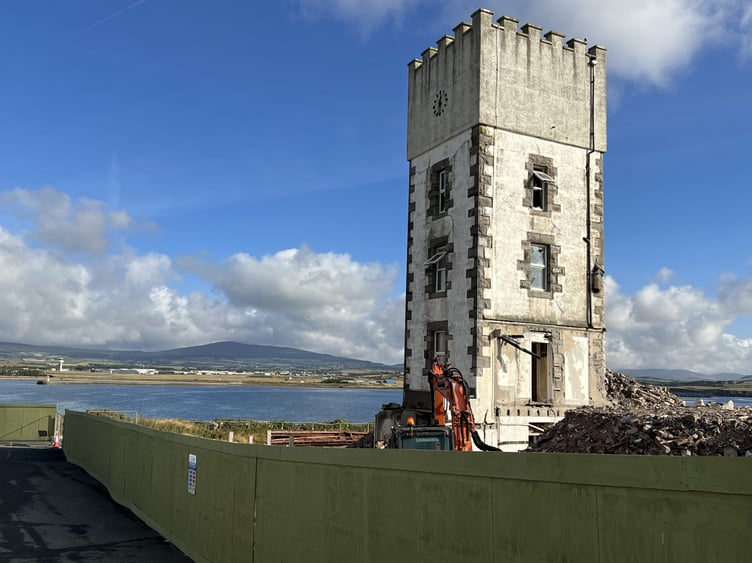 Just the tower remains standing at the demolished former Castletown Golf Links Hotel