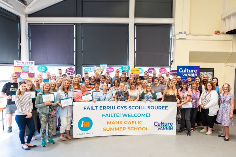 Some of the 75 adult students who took part in Scoill Souree 2026, along with teachers and assistants