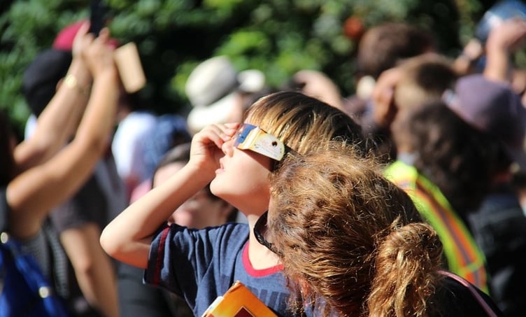 it is never safe to look directly at the Sun with the naked eye. It is recommended that you use ISO-certified eclipse glasses to ensure your safety.