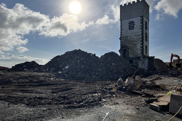 Much of the hotel site is reduced to rubble