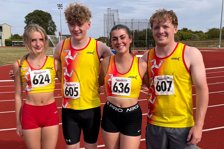 The 4x100m B quartet of (left to right) Frankie Kennedy, Rory Turner, Ella Crowe and Kyle Martin (Photo: Steve Partington)