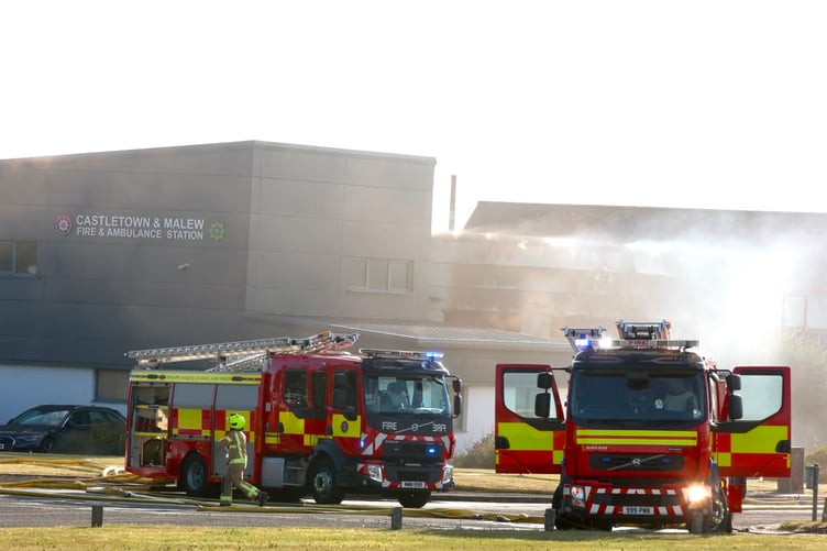 The scene of the blaze at Castletown and Malew fire station